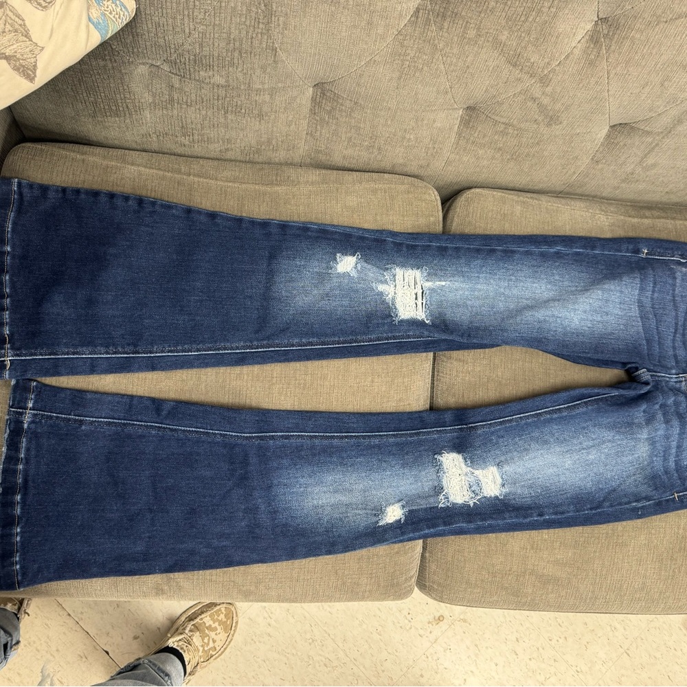 KanCan Dark Blue Distressed Flare Jeans